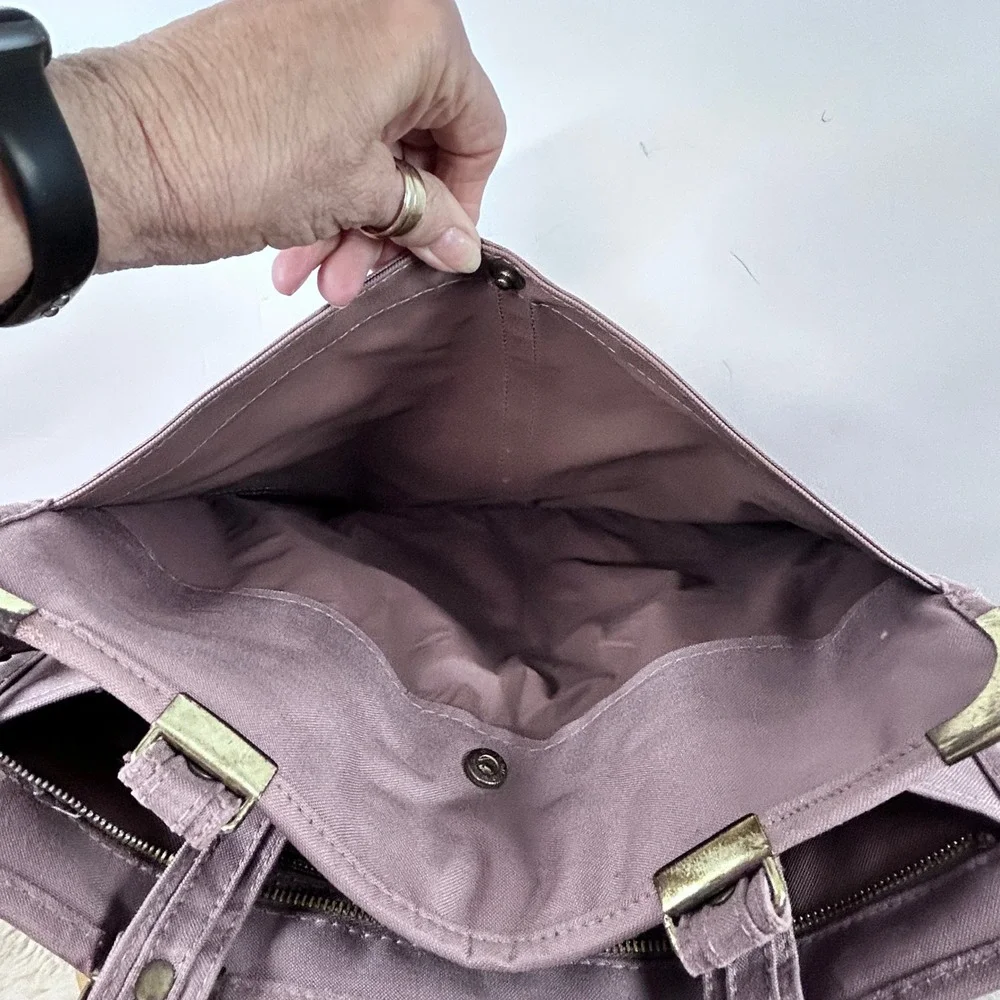 Super Spacers Tote Bag Mauve Purple Top Handle Gold Accents Travel‎ Purse